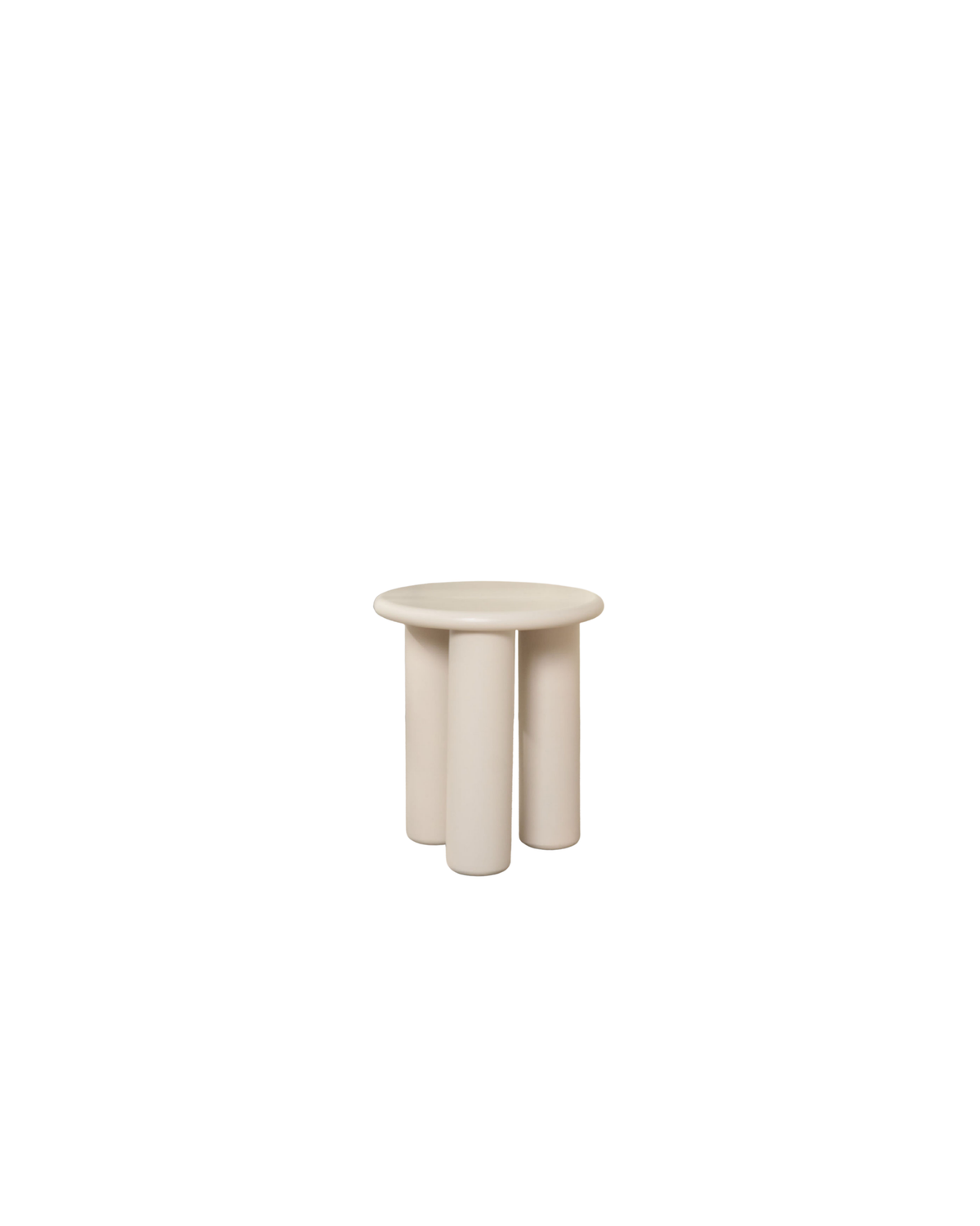 Sol Side Table by Ned Collections in Cream, round top on pill-shaped legs, on a white background