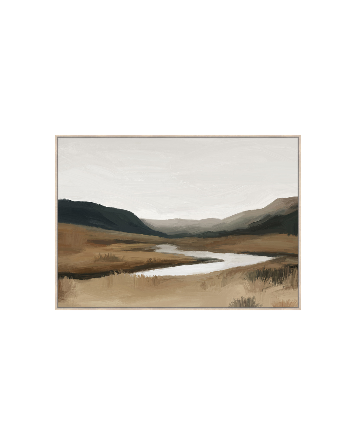 Somewhere Around Mackenzie Print by Ned Collections, river valley landscape in a light natural frame