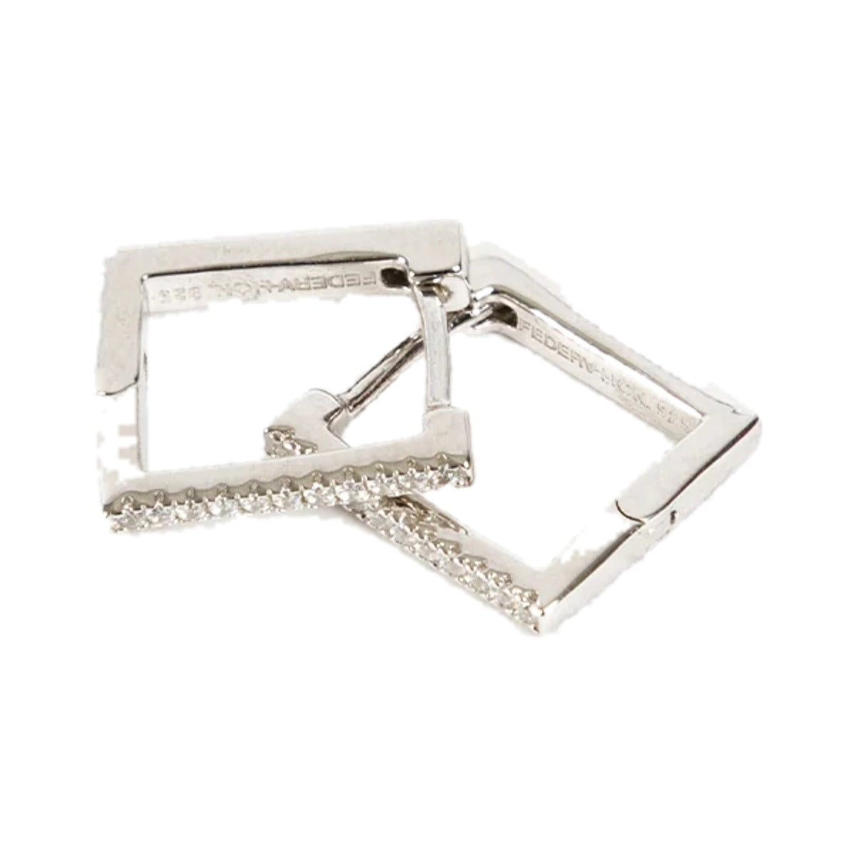 Pair of Squared Earrings overlapping, showing the stone-set edge