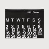 Reverse Stendig calendar page with white oversized numerals on black for February
