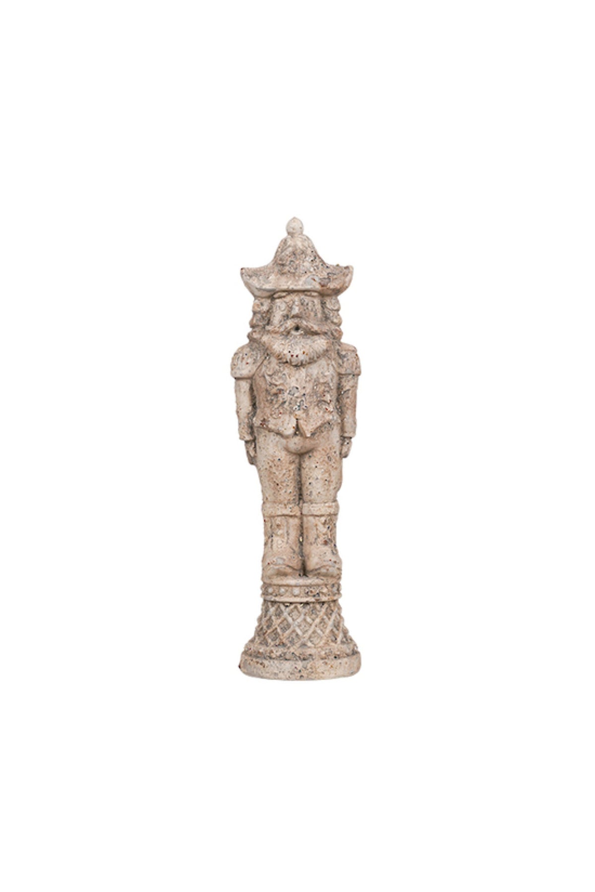 Tall nutcracker soldier figure in a pale, weathered stone-look polyresin finish, 39cm