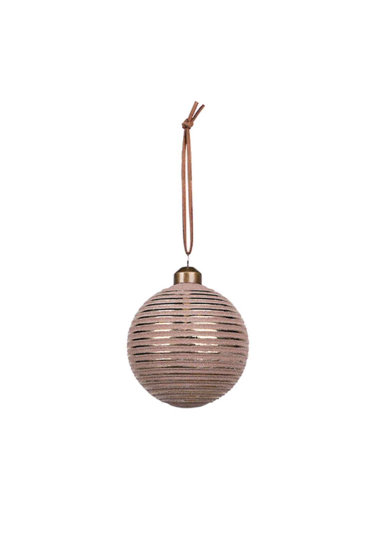 Glass Christmas bauble with horizontal brown and gold stripes, 8cm
