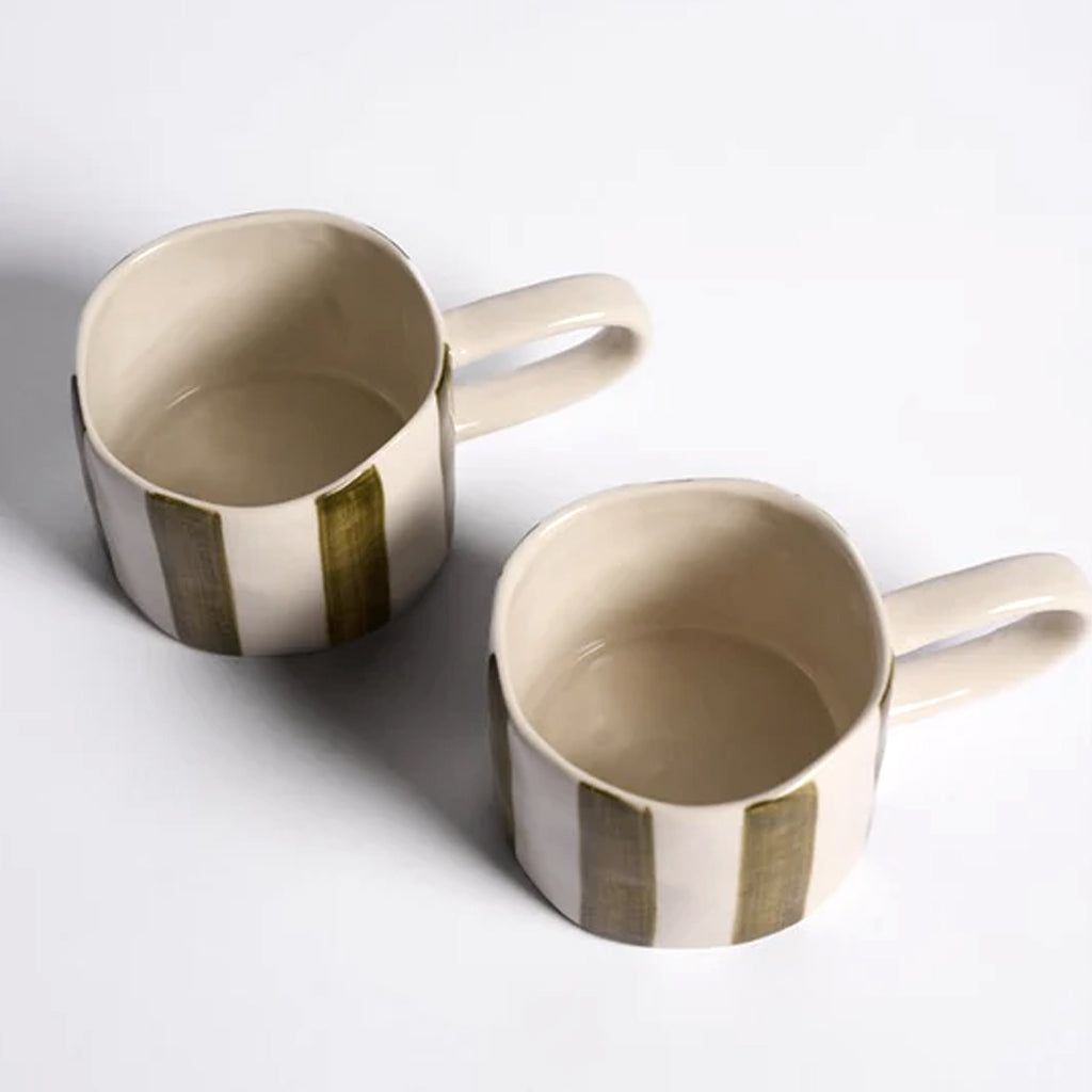 Fenton Stripe Mug close-up showing the hand-painted stripes