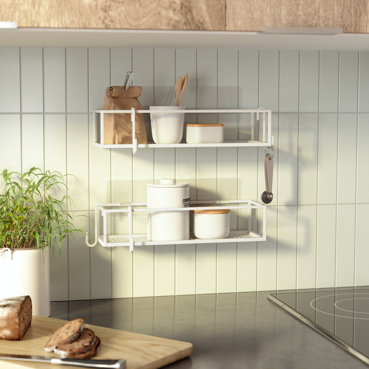 An Umbra Cubiko Shower Bins, Set Of 2 with an adhesive installation in a kitchen.