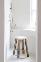 Teak Round Stool – Natural | Recycled Timber | Handmade Rustic Accent Seat
