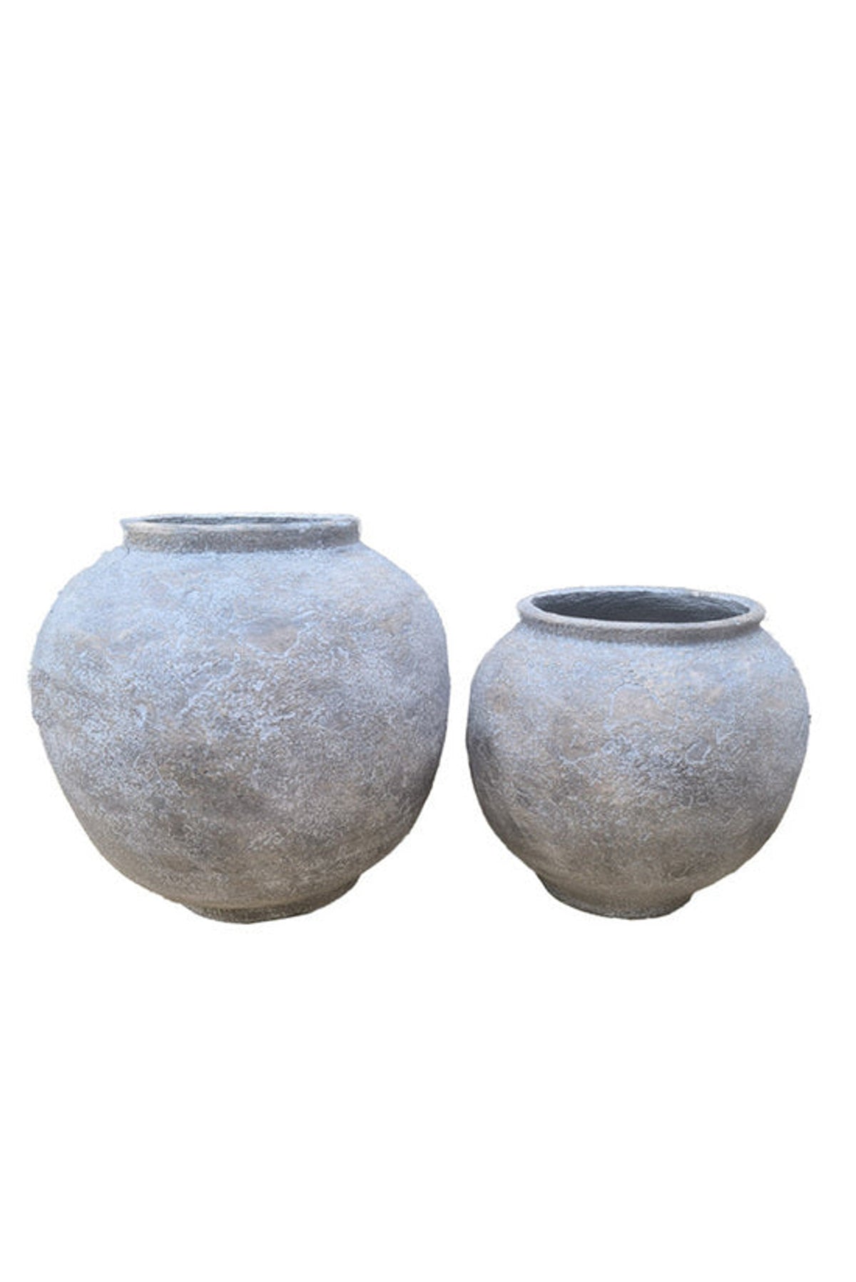 Terrazza Outdoor Pots, small and large rounded planters in pale washed stone finish