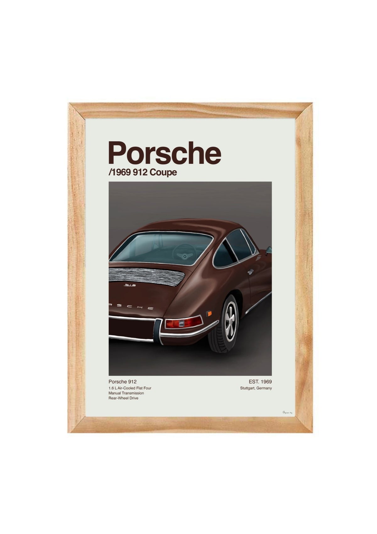 The 912 Coupe Print by Papier HQ in a natural timber frame