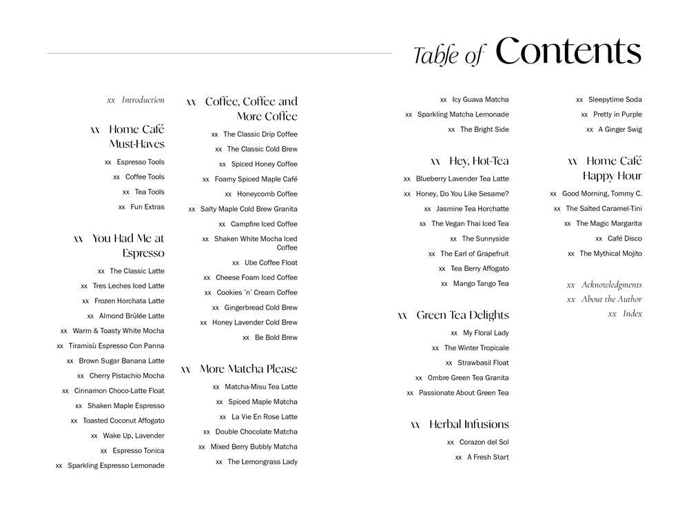 The Home Café page spread showing a lavender latte