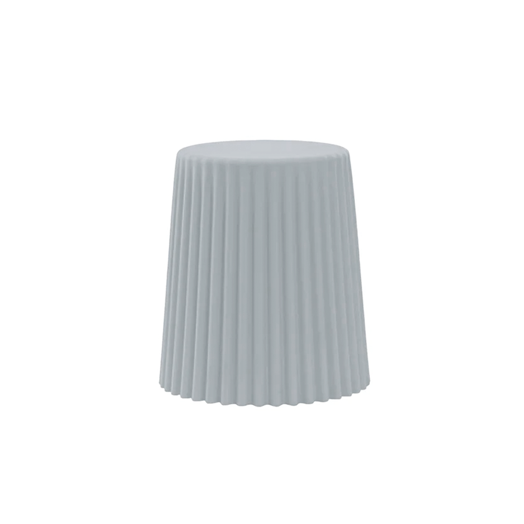 The Tom stool in the grey colourway, tapered ribbed form shown on a white background
