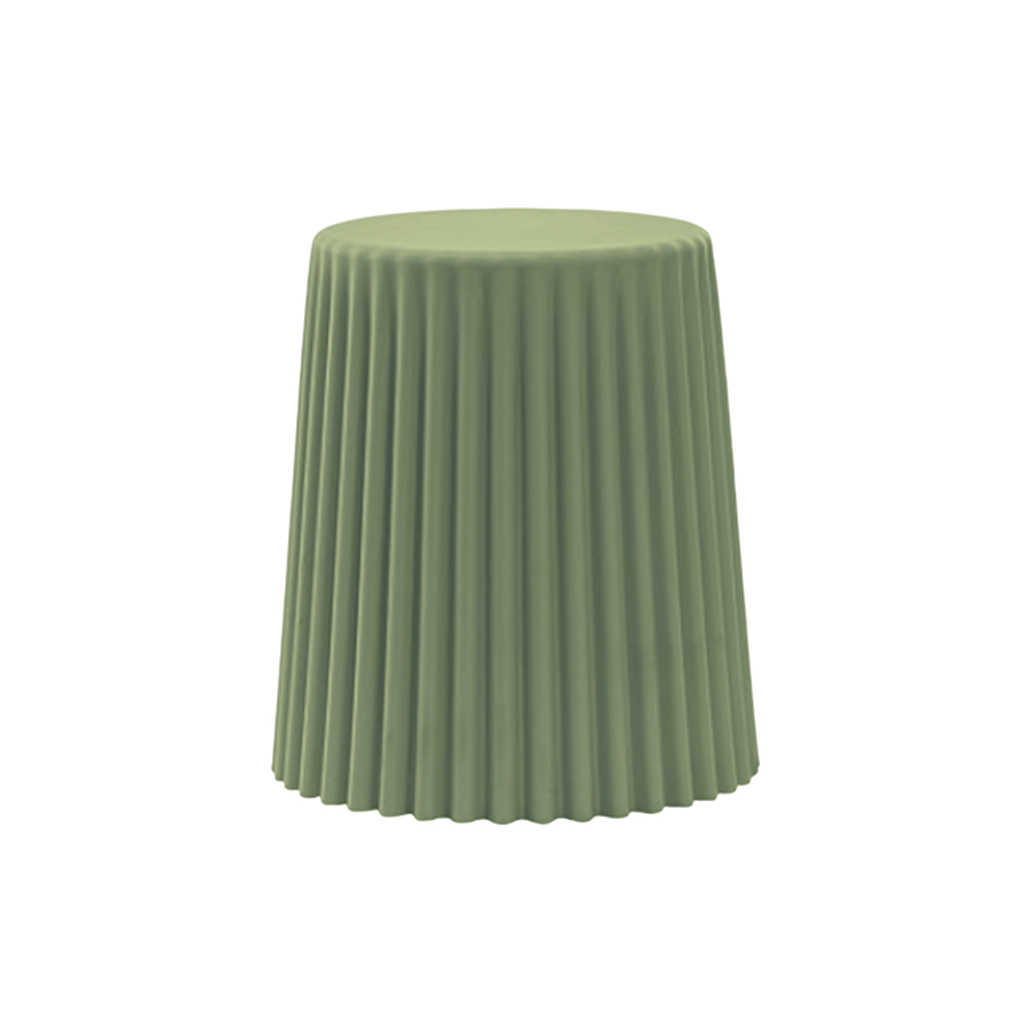 The Tom stool in the olive colourway, tapered ribbed form shown on a white background