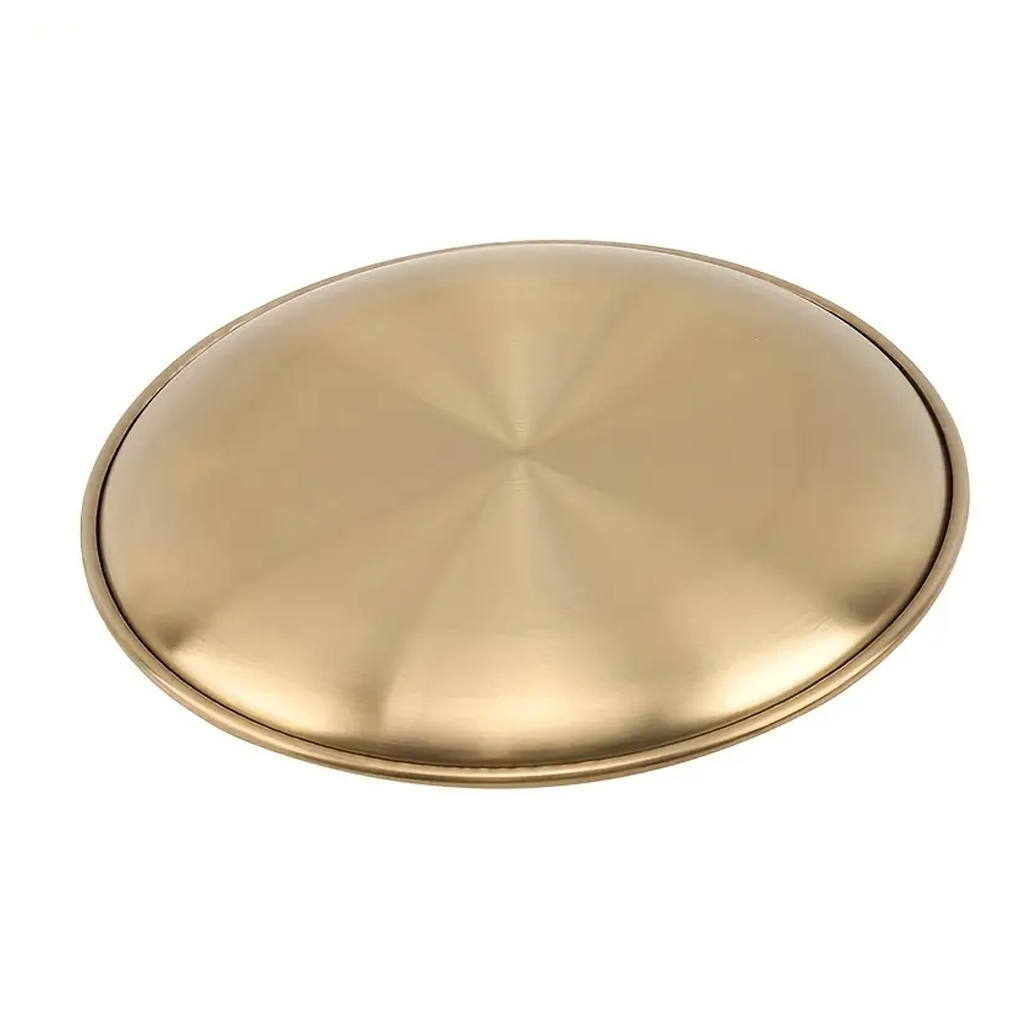 Round stainless steel decor tray in silver finish