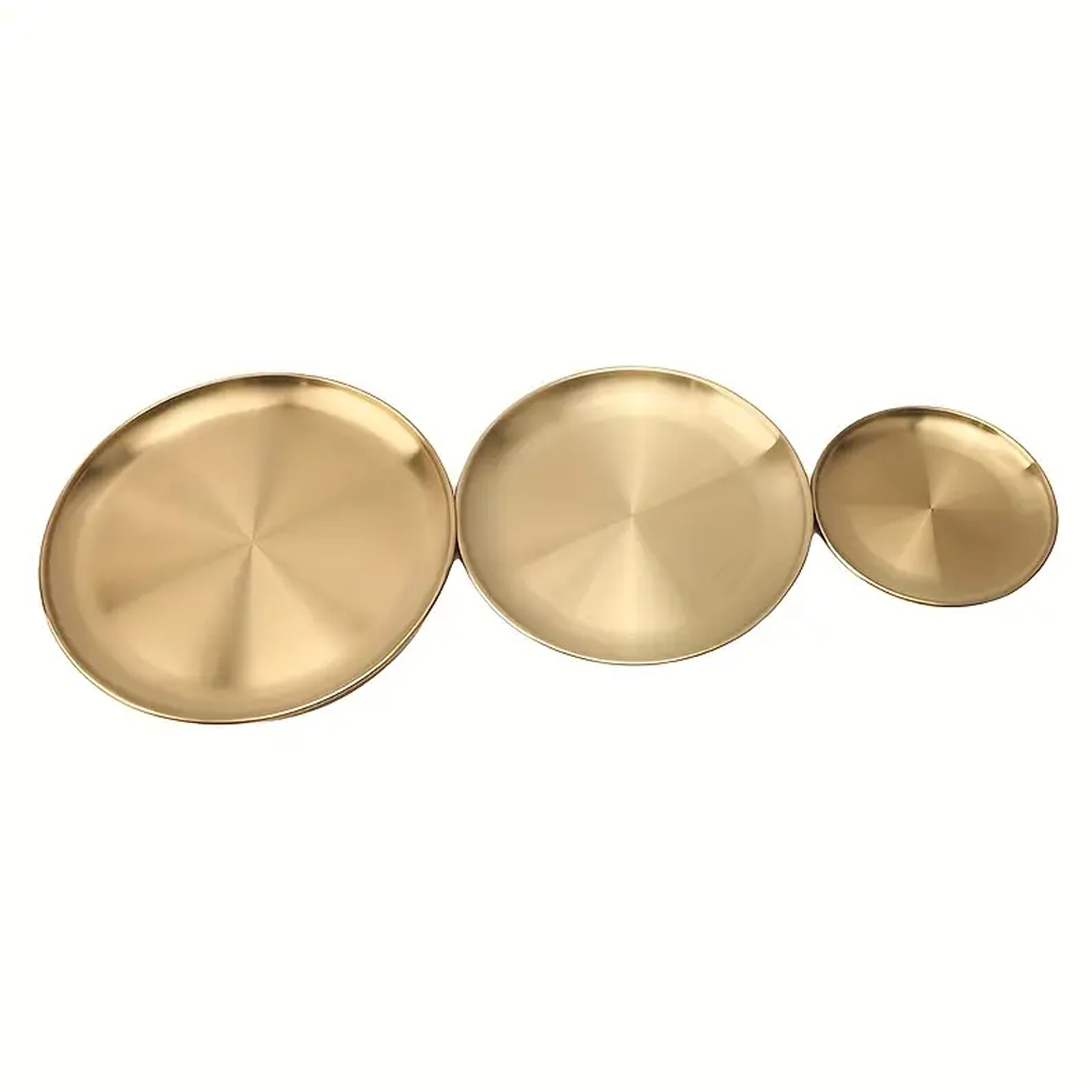 Round Stainless Steel Decor Tray close up of mirror finish
