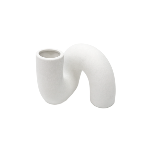 An off-white Ceramic Tube Vase with a modern touch on a white surface from Flux Home.
