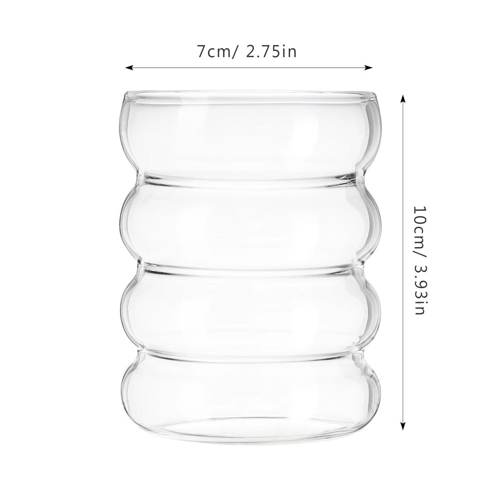 Clear rippled glass tumbler, 300ml capacity, suitable for hot and cold drinks