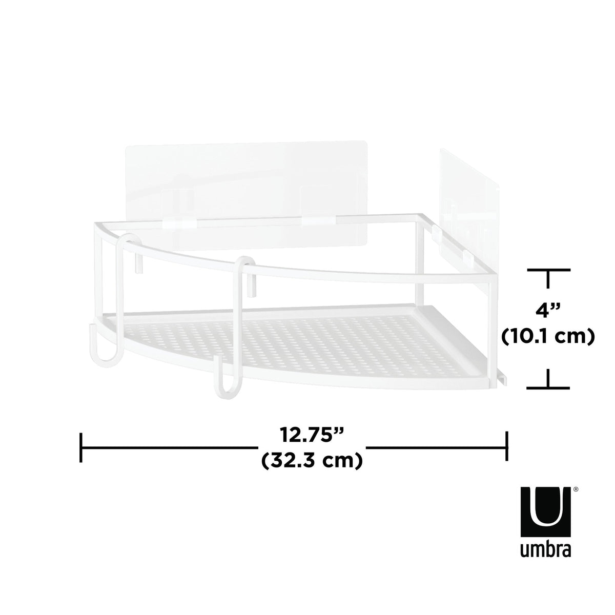 Umbra Cubiko corner bin dimension diagram, 32.3cm wide by 10.1cm high