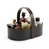 Umbra Bellwood Caddy in black with a walnut wood carry handle