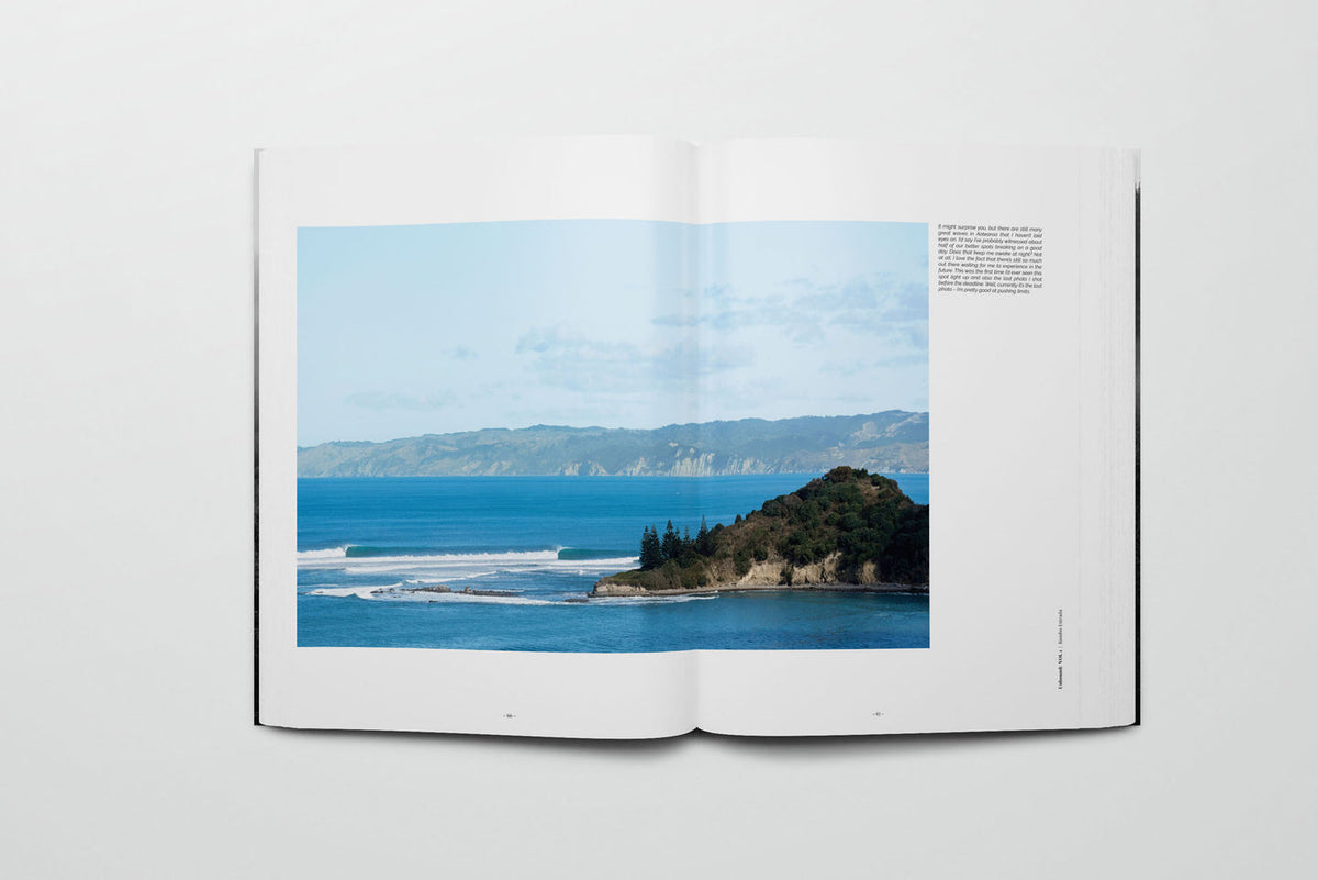 Unbound Vol 1 page spread showing a surf portrait