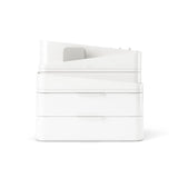A Glam Cosmetic Organizer Large by Umbra of white printers on a white surface.