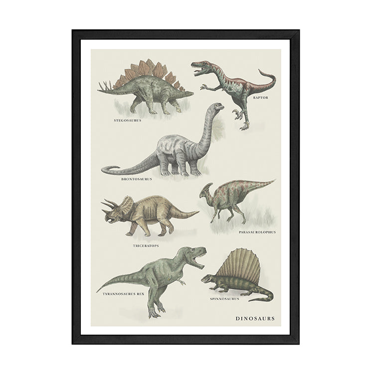 Vintage Dino Print by Papier HQ in a matte black frame