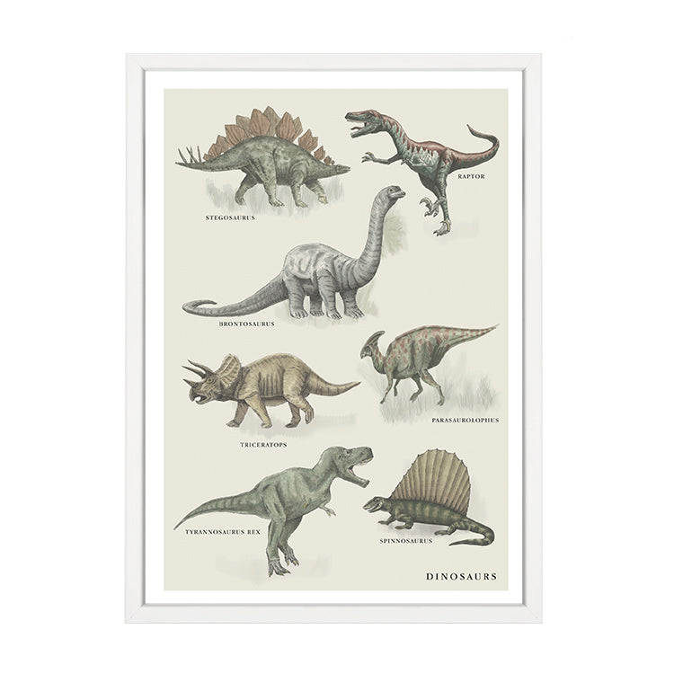 Vintage Dino Print by Papier HQ in a matte white frame