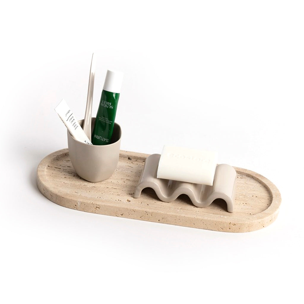 Wave Dish styled on a shelf with candles