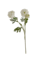 White faux ranunculus stem, an artificial Persian buttercup with soft ivory bloom and sage foliage, from Flux Boutique