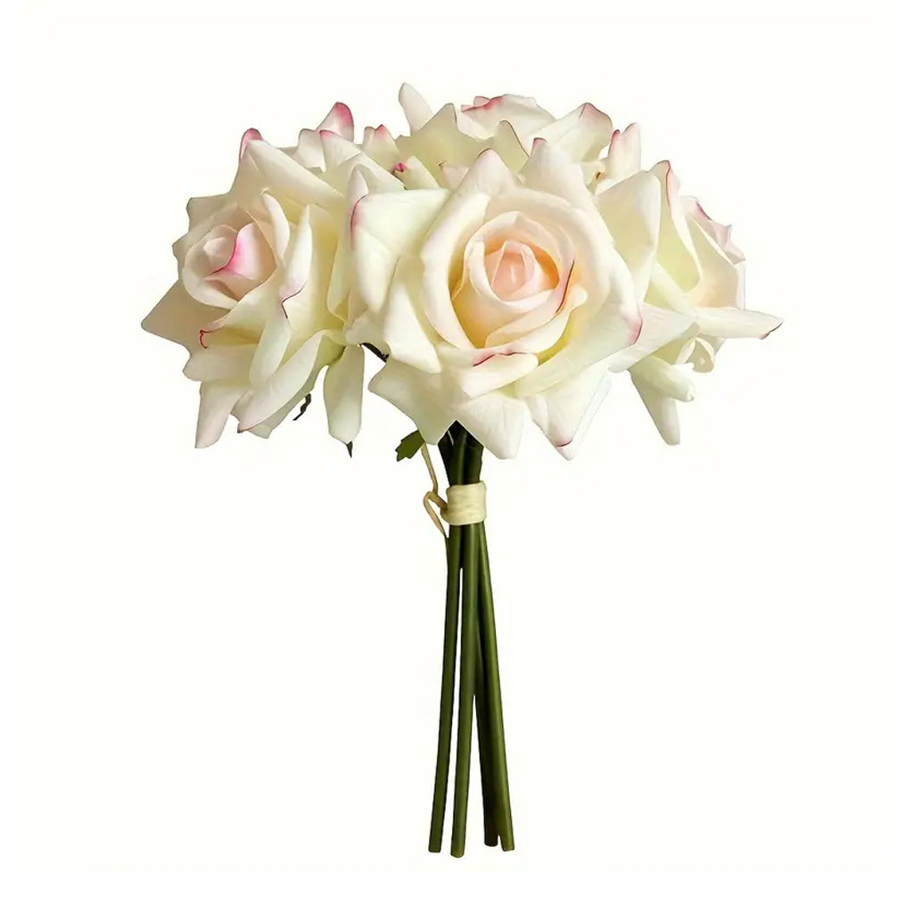 Rose Bundle, 5 Real Touch Faux Blooms, White or Pink