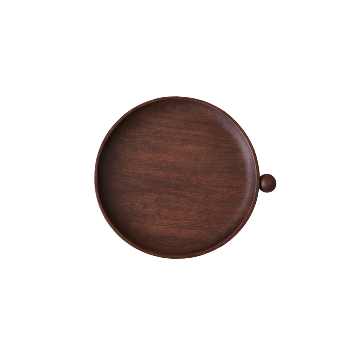Round dark brown mango wood tray by Papier HQ seen from above