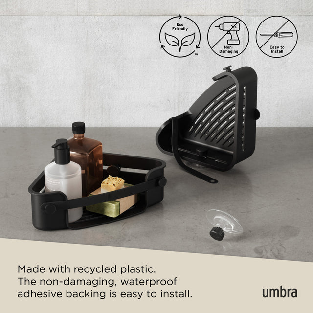 Umbra Flex corner bin in black, made with recycled plastic and a waterproof adhesive