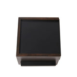 A square Umbra MINI STOWIT JEWELRY BOX WALNUT/BLACK with a black lid.