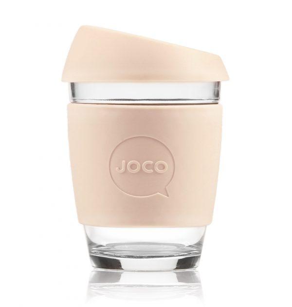 Joco Cups | Takeaway Cup - 12oz in beige with a lid.