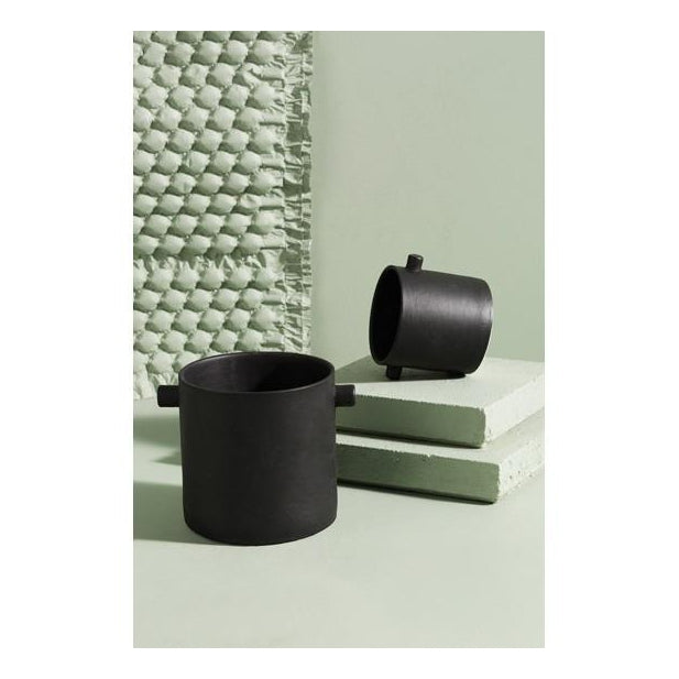Zakkia small black handle pot styled with a faux plant