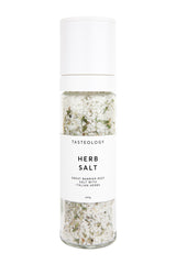 Tasteology Herb Salt jar on a white background.