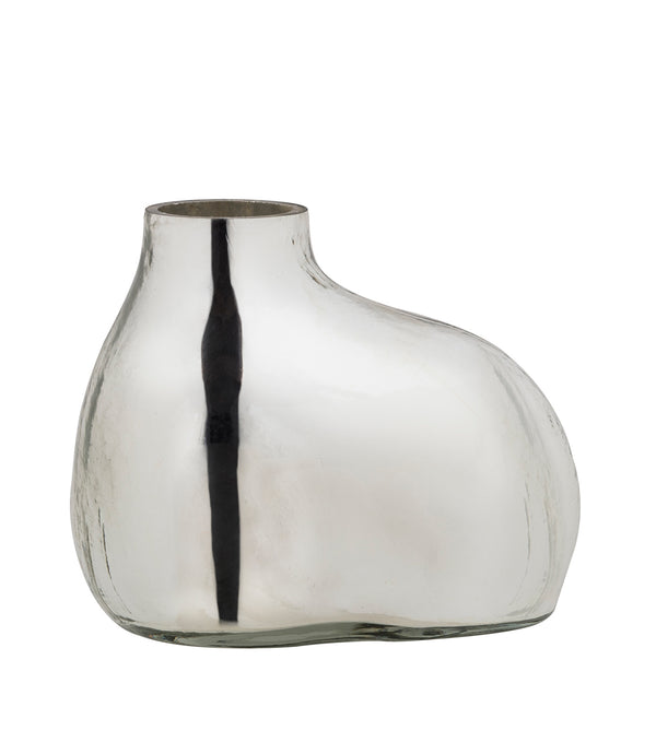 A Zakkia Bulb Vase Rounded - Silver with a silver finish on a white background.