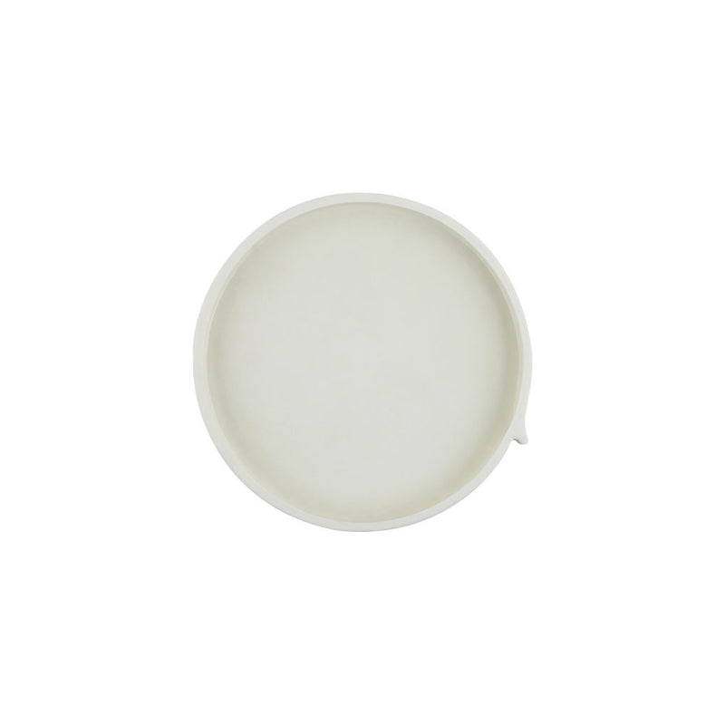 A Zakkia Burlap Round Tray - Small White on a white surface.