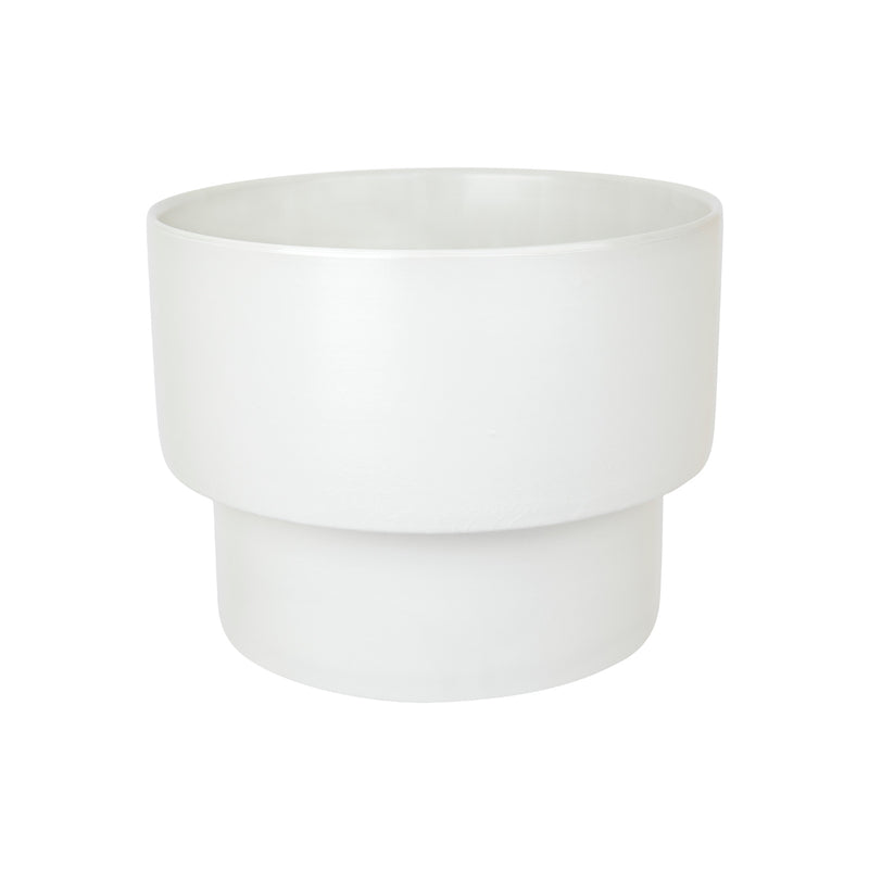 A large glazed white Podium Pot from ZAKKIA, showcased on a white background. 
Product Name: Large Glazed White Podium Pot 
Brand Name: ZAKKIA