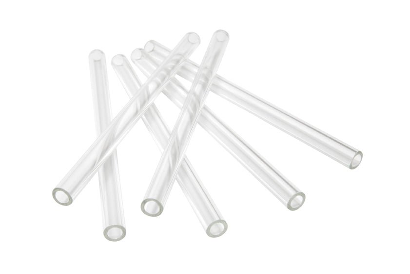 Zakkia's Glass Drinking Straws Pack of 6 - Short / Long on a white background.