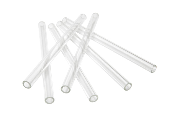 Zakkia's Glass Drinking Straws Pack of 6 - Short / Long on a white background.