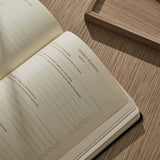 An Intelligent Change Productivity Planner notebook is open on a wooden table.