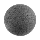 A black ball of Florence's KONJAC PREMIUM FACIAL PUFF SPONGE WITH BAMBOO CHARCOAL sand on a black background.