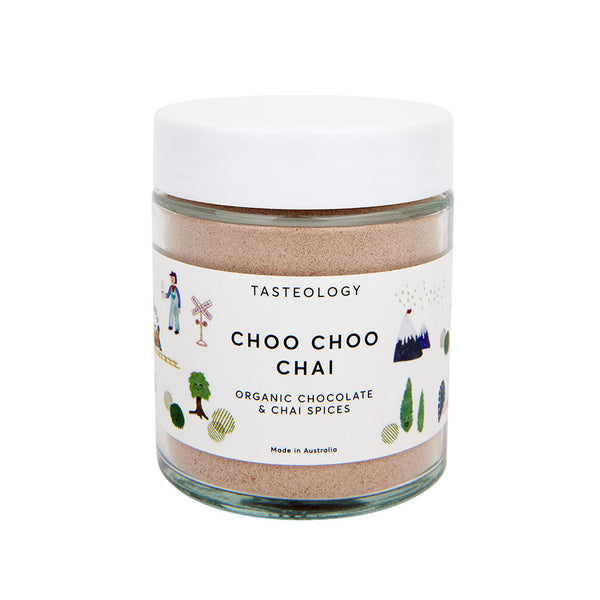 Tasteology Organic Choo Choo Chai Tea with natural cocoa powder.