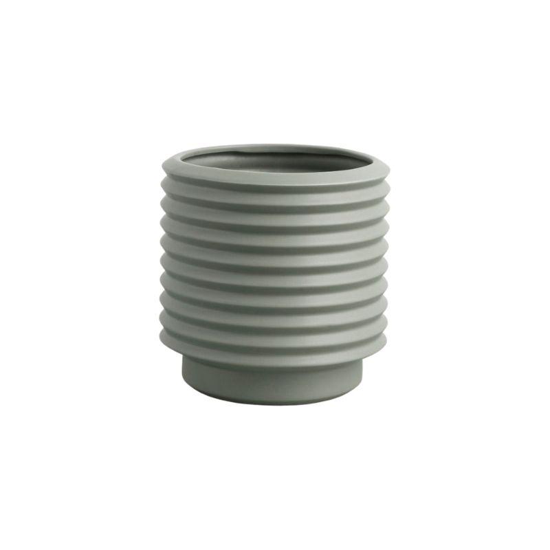 A Berlin Self Watering Planter - Eucalypt by Potted on a white background with internal drainage saucer.