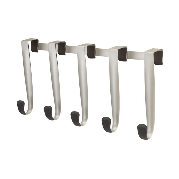 Umbra Schnook over-the-door hooks in nickel, five hooks on a slim rail