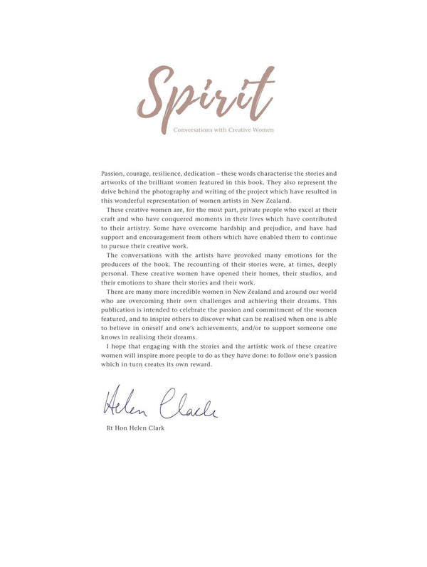 A letter with the word "Spirit | Conversations With Creative Women" written on it, showcasing the creativity of New Zealand women in Books.