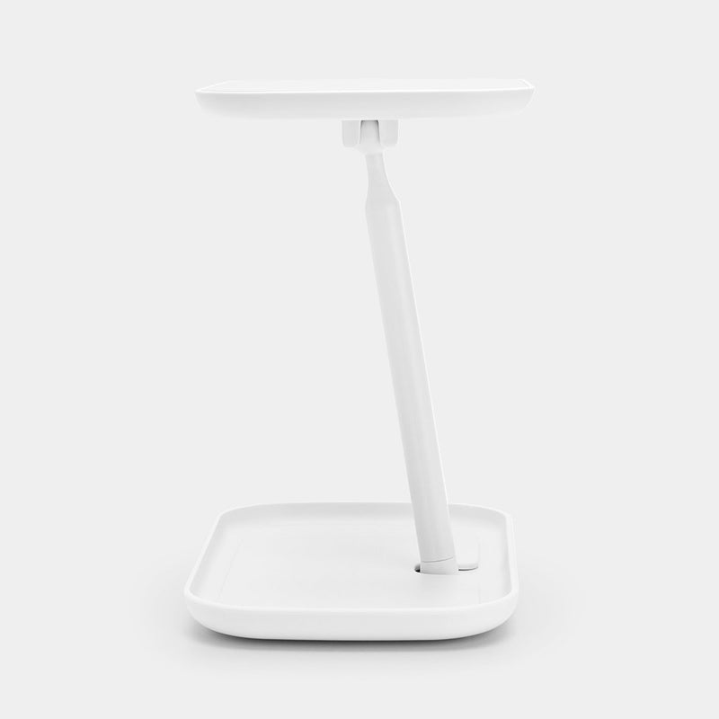 A white table with a small adjustable Flux Home mirror with storage tray - Dark Grey / White on top and a storage tray for make-up.