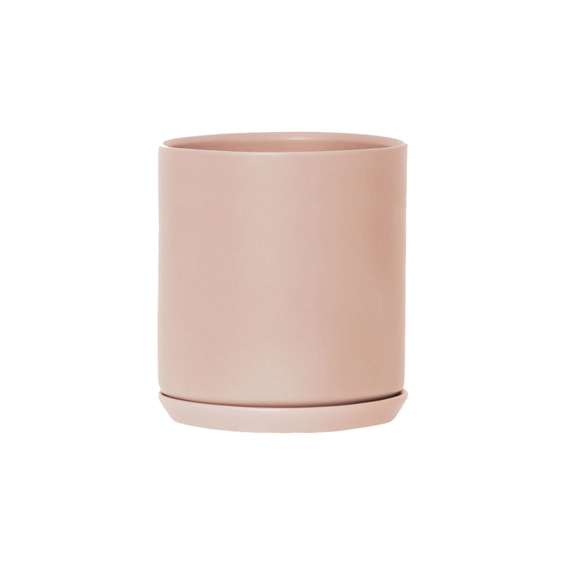 A small pink Oslo Planter - Peach stoneware planter by Potted on a white background.