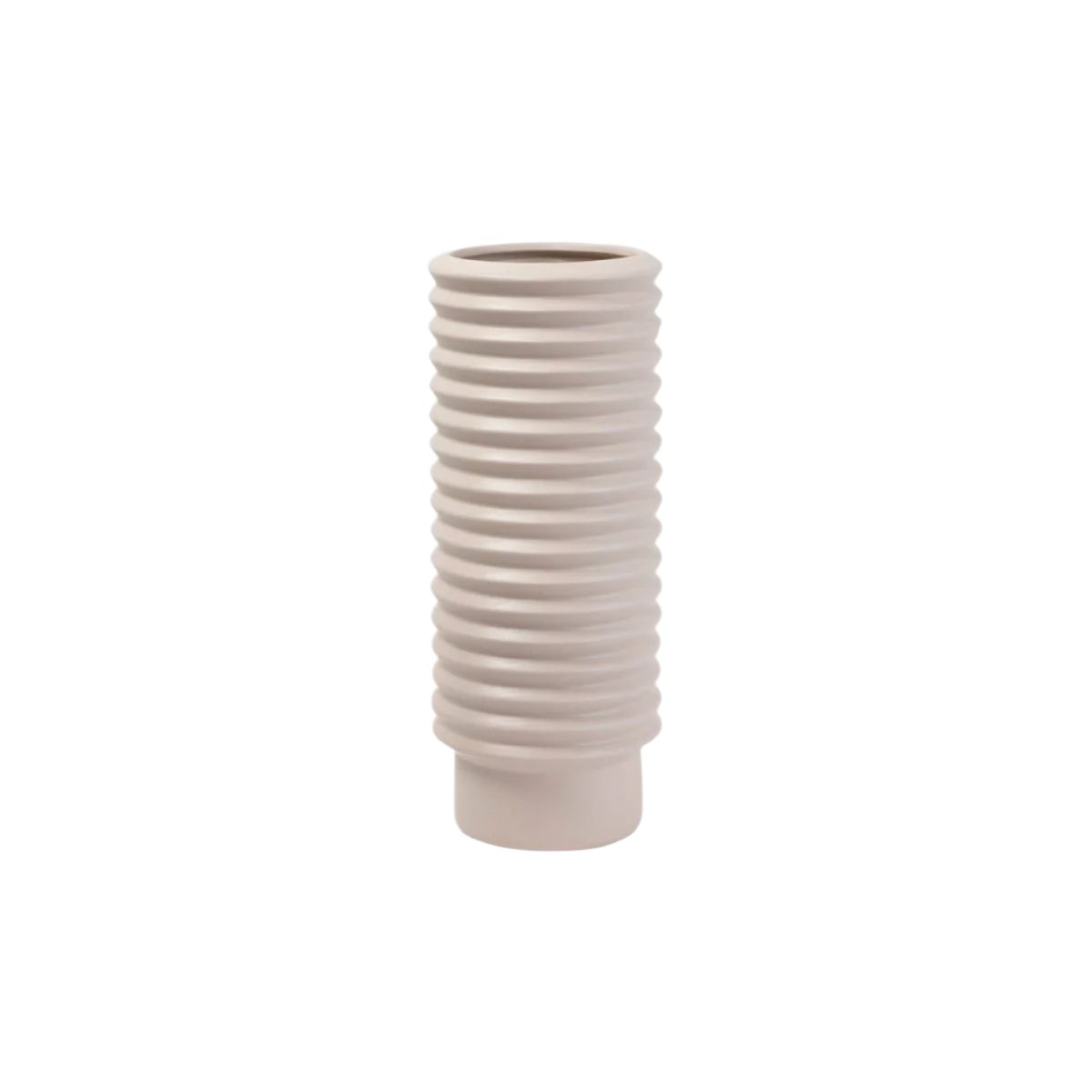 Berlin ribbed vase in a pale stone colour, on white