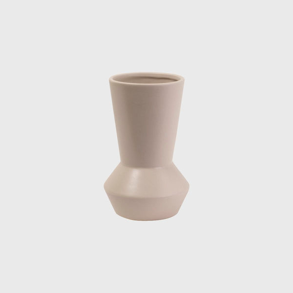 A small pink Potted Hamburg vase on a white background.