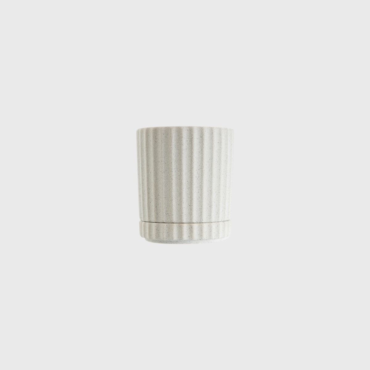 Athens Planter Sand – Ribbed Ceramic Pot with Saucer & Drainage