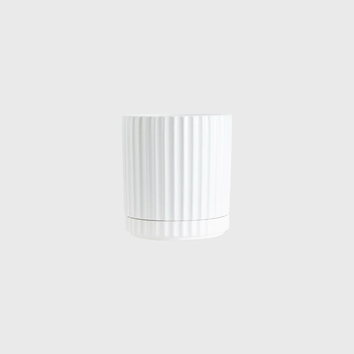 Athens Planter White – Ribbed Ceramic Pot with Drainage & Saucer